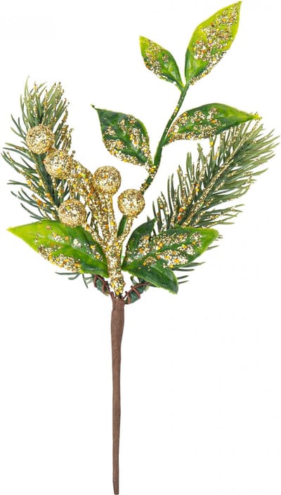 ARTYFETES - Tak met gouden glinsterende bessen 21 cm met dennentak