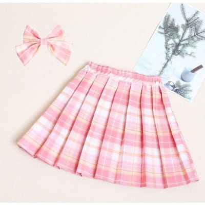 Jupe Plaid JK d'Été Filles Jupe Mi-Longueur Taille Haute Mi-Longueur Enfants Jupe Courte Polyvalente et Tendance 110 white