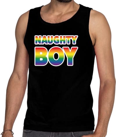 Naughty boy tanktop/mouwloos shirt - zwart regenboog homo singlet voor heren - gay pride S