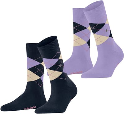 Burlington Everyday Argyle 2-Pack gedessineerd katoen sokken dames paars - maat 36-41