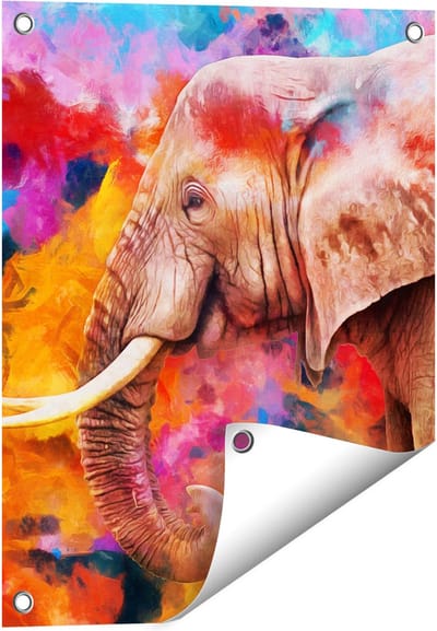 Gards Tuinposter Kleurrijke Olifant - Abstract - 40x50 cm - Tuindoek - Tuindecoratie - Wanddecoratie buiten - Tuinschilderij