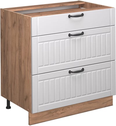 Vicco Fame-Line Keukenonderkast – 80 cm met 3 laden, zonder werkblad Wit Landhuis