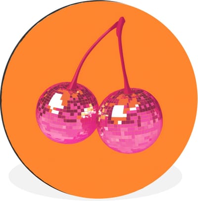 WallCircle - Wandcirkel - Muurcirkel - Discoballen - Kers - Spiegels - Roze - Aluminium - Dibond - 30x30 cm - Binnen en Buiten