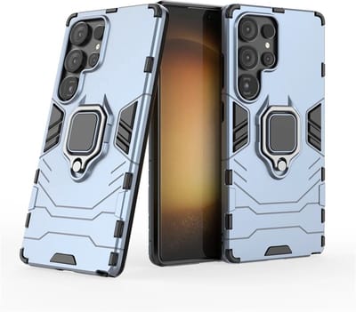 MobyDefend Hoesje - Geschikt voor Samsung Galaxy S25 Ultra - Dubbelgelaagde Pantsercase Met Standaard - Blauw