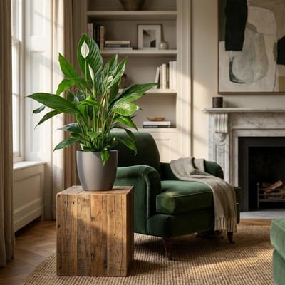 Green boutiQ - Kamerplant - Lepelplant - Spathiphyllum - Wit - Weinig onderhoud - 1 Plant - met Potter Grijs - Pot 21cm - Hoogte 70 - 80cm