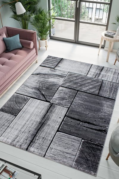 Flycarpets Jaden Modern Vloerkleed Muur - Grijs / Zwart - 80x150 cm - Laagpolig Tapijt Loper