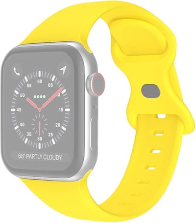 Siliconen bandje - geschikt voor Apple Watch 1/2/3/4/5/6/7/8/9/10/11/ SE (1,2,3) met maat 38 mm / 40 mm / 41 mm en 42 mm (Watch 10/11) - maat S/M - geel