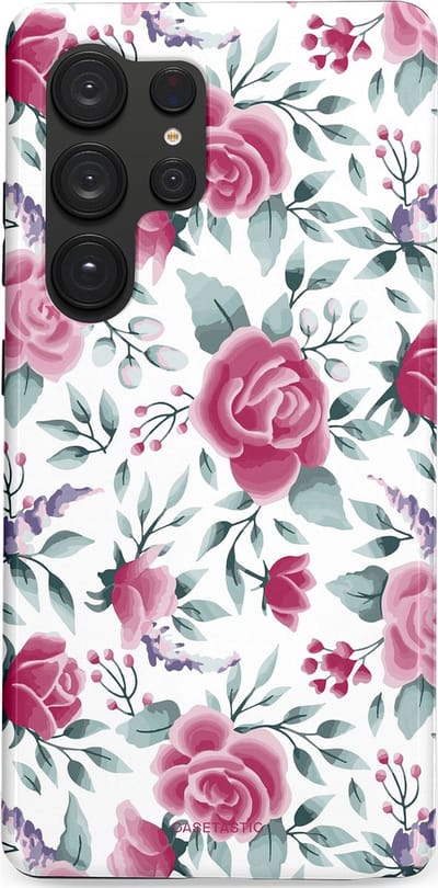 Casetastic Hoesje Geschikt voor Samsung S25 Ultra - Stijlvolle Beschermende Duo-layer Case - Paarse Bloem Pracht