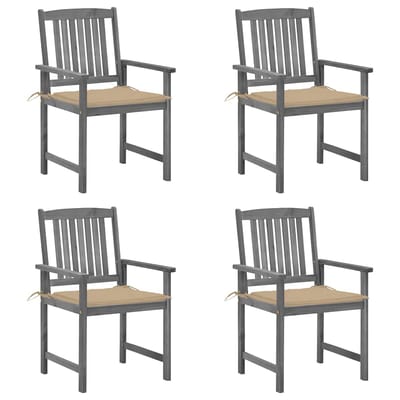 vidaXL - Tuinstoelen - 4 - st - met - kussens - massief - acaciahout - grijs