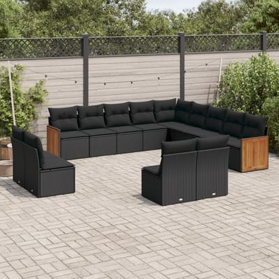 vidaXL - 13-delige - Loungeset - met - kussens - poly - rattan - zwart