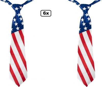 6x Luxe Stropdas Amerika 42cm - Amerika USA festival thema feest party VS