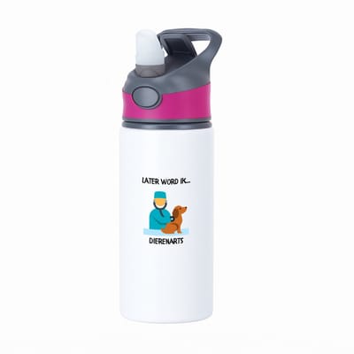 Hacebo® - Later word ik dierenarts waterfles met rietje roze - Arts - Dierenartsen - Dieren - dierenverzorger - veterinair - water fles - 650ML