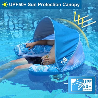 Luchtbed zwembad - Opblaasbare zwembad - Opblaasband - Opblaasbare Zwembadstoel met Zonnekap - Pool Float voor Volwassenen - Drijvende Lounge Stoel met Rugleuning en Armleuningen - Inclusief 2 Bekerhouders -120 x 95 x 70 cm
