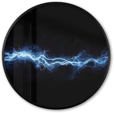 Poster in lijst Rond - Fotolijst 60x60 cm - Posters - Gaming - Bliksemflits - Blauw - Energie - Ronde posterlijst zwart - Decoratie - Wanddecoratie woonkamer - Muurdecoratie slaapkamer