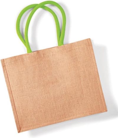 Westford Mill Jute Classic Shopper WM407 - NATURAL/LIME GREEN - 42 x 33 x 19 cm