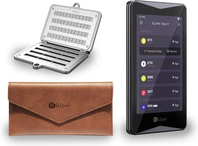 Ellipal Titan 2.0 + Seed Phrase Steel + Leather Case Bruin - Ultimate bundel - Hardware Wallet set - Air Gapped