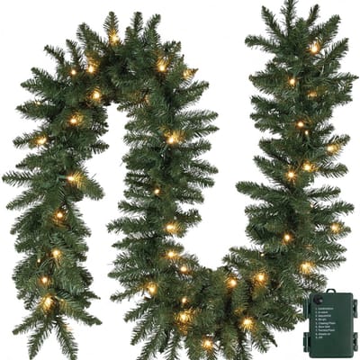 Lomera LED Guirlande - Warm Wit Licht - 2.70 Meter - Met Timer - Op Batterij - Dennetak Guirlande - Energiezuinige LED - Geschikt voor Binnen en Buiten - Ip44 - 30 LED Kerstslinger - Kerstdecoratie - Kerstverlichting - Kerst Slinger