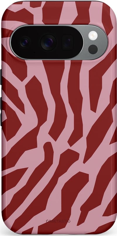 Casetastic Hoesje Geschikt voor Google Pixel 10/10 Pro - Stijlvolle Beschermende Duo-layer Case - Rode Roze Framboos Zebra Strepen