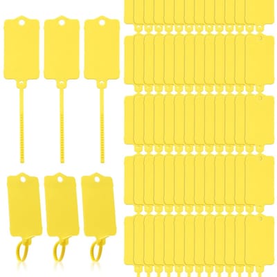 longziming -Verzendhangertjes - Plastic Hang Tags - Zelfsluitend, herbruikbaar ontwerp - Kunststof met hoge dichtheid - Waterdicht en beschrijfbaar oppervlak - 100 stuks - geel