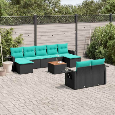 vidaXL - 10-delige - tuinbankset - met - kussens - van - zwart - polyrotan