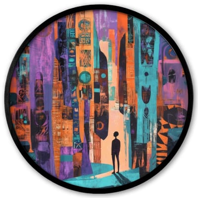 Poster in lijst Rond - Fotolijst 40x40 cm - Posters - Abstract - Figuren - Kleurrijk - Ronde posterlijst zwart - Decoratie - Wanddecoratie woonkamer - Muurdecoratie slaapkamer
