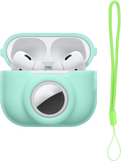 kwmobile oordopjes case geschikt voor Apple Airpods Pro 2 hoesje - Oortjes cover met AirTag houder - In-ear koptelefoon hoes - Silicone in mintgroen