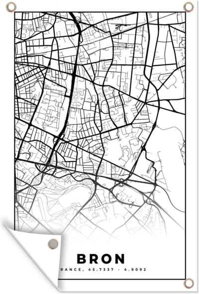 Muurdecoratie Plattegrond - Kaart - Frankrijk - Stadskaart - Bron - Zwart wit - 120x180 cm - Tuinposter - Tuindoek