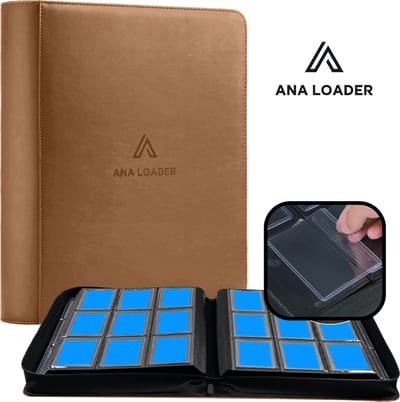Ana Premium Toploader Binder Bruin - Geschikt voor 252 kaarten - Trading cards verzamelmap met rits sluiting - Toploader map - Top loader map geschikt voor Pokémon Trading cards - 9 Pocket Toploader Binder