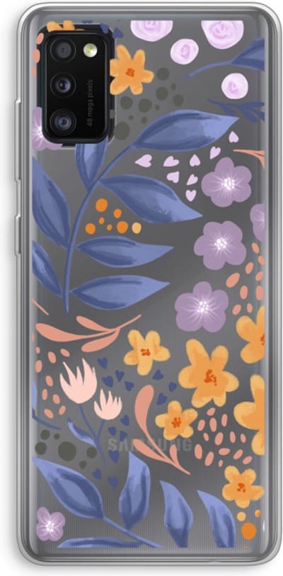 Case Company® - Hoesje geschikt voor Samsung Galaxy A41 hoesje - Flowers with blue leaves - Soft Cover Telefoonhoesje - Bescherming aan alle Kanten en Schermrand