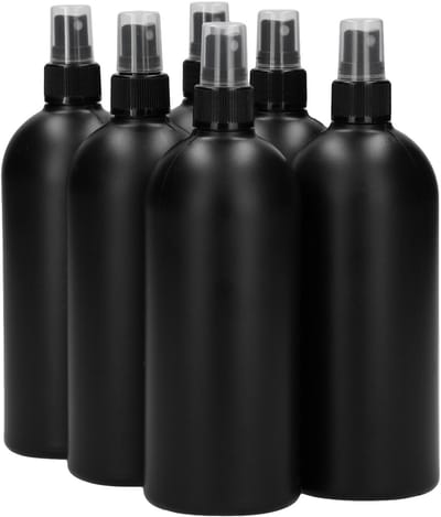 6 x 500 ml Ronde fles HDPE zwart + Spraypomp zwart- BPA Vrij - Niet Breekbaar - Plastic Flesjes Navulbaar - Met Dop - Lege Flessen - 6 stuks