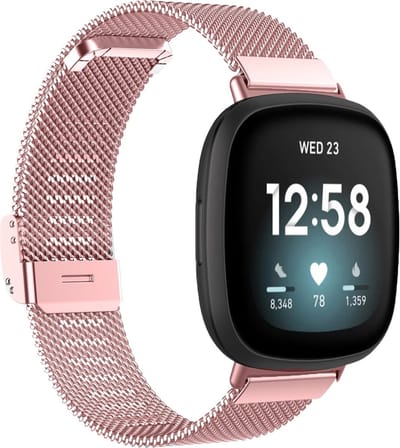 By Qubix - Compatible Fitbit bandje - geschikt voor Fitbit Versa 3/4 & Sense 1/2 - Milanese bandje met klemsluiting - Rosé goud Smartwatchbandje bandje Armband Polsband Strap Band Watchband
