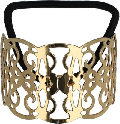 Haarsoires Haarelastiek – Cuff 6cm – Opengewerkt Ornament – Metaalaccent – Zwart Goud - Stijlvol & Trendy Haaraccessoire
