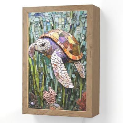 Wandlamp 20x30 cm - Oplaadbaar - Schildpad - Zeewier - Mozaïek - Wandlampen binnen woonkamer - Slaapkamer lamp met kabel - Decoratieve nachtlamp - Vloerlamp snoer