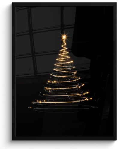 Poster in lijst - Fotolijst 60x80 cm - Posters - Magisch - Kerstboom - Lichtspiralen - Zwart - Posterlijst zwart - Decoratie - Wanddecoratie woonkamer - Muurdecoratie slaapkamer - Kerstversiering - Kerstdecoratie voor binnen - Kerstmis