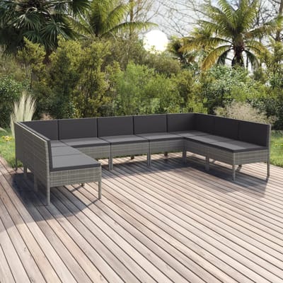 vidaXL - 9-delige - Loungeset - met - kussens - poly - rattan - grijs