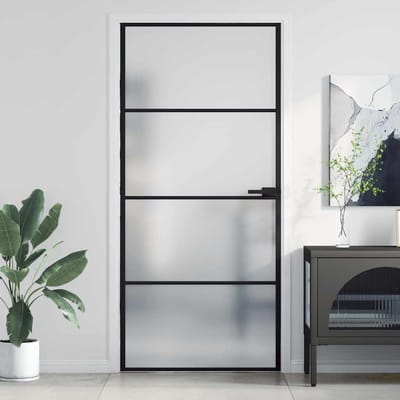 vidaXL - Binnendeur - smal - 93x201,5 - cm - gehard - glas - en - aluminium - zwart