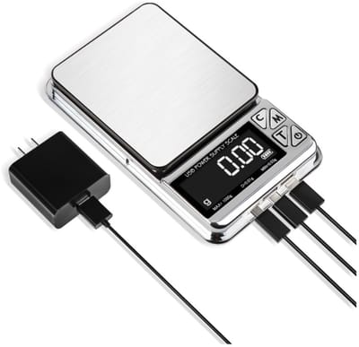 Digitale keukenweegschaal, 1kg met 0,01g nauwkeurigheid, hoogprecieze zakweegschaal. Oplaadbare draagbare mini elektronische weegschaal via USB, met omzetting naar 7 verschillende eenheden voor keukengebruik.