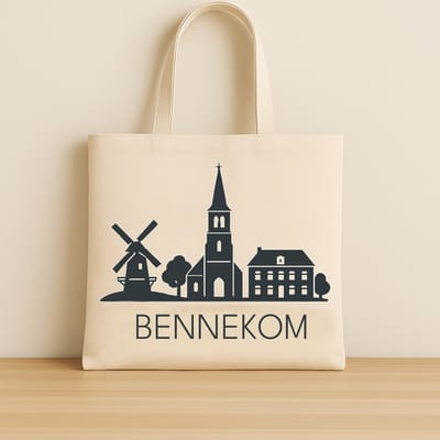 Canvas Tote Bag – Stoffen Tas Bennekom Skyline – Duurzame Katoenen Shopper – Herbruikbare Boodschappentas – Souvenir & Cadeau - Schoudertas - Skyline tas - Souvenir Bennekom - Skyline Bennekom -