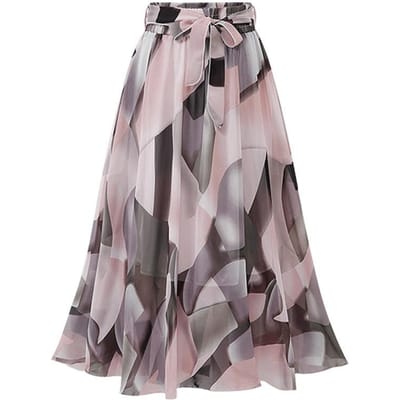 Chiffon Rok voor Dames Zomer 200 Jin Nieuwe Midi-lengte Bloemenrok Hoge Taille Grote Maat Lange Rok Slanke A-lijn Gaasrok 6XL roze