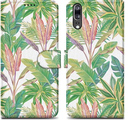 Cadorabo Hoesje geschikt voor Huawei P20 - Design Groen Regenwoud No. 8 - Beschermhoes Case Cover met magnetische sluiting, standaardfunctie en kaartvakje