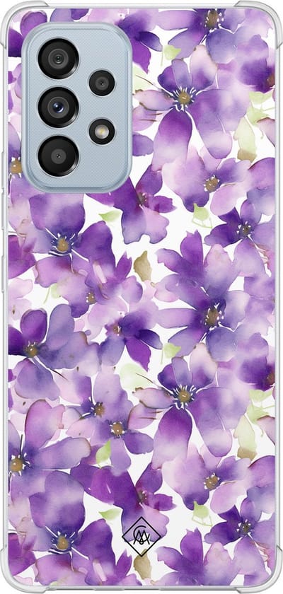 Casimoda® hoesje - Geschikt voor Samsung Galaxy A53 - Floral Violet - Shockproof case - Extra sterk - Siliconen/TPU - Paars, Transparant