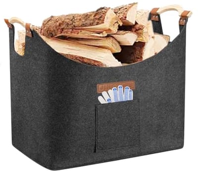 Houtopslagmand voor binnen, opberg tas voor haardhout (55 x 40 x 30 cm)
