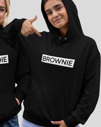 Blondie & Brownie Hoodie Block (Brownie - Maat XS) | BFF Koppel Sweater | Best Friends Forever