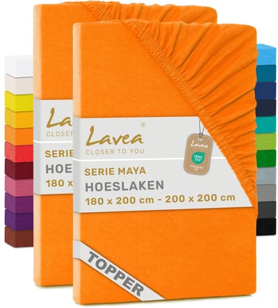 Lavea® Set van 2 Hoeslakens voor Topper 180x200 cm – 100% Katoen Jersey – voor Topmatras tot 10 cm – met Elastiek Rondom – Zonsondergang Rood
