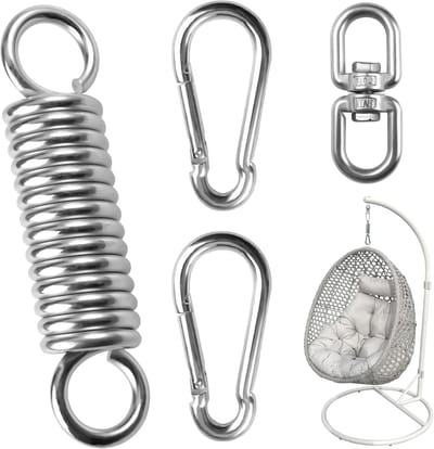 Schommelveer voor Hangstoel, Opknoping Veranda Swing Spring met 2 Karabijnhaken en 360 ° Roterende Haken, Zwenkveer voor Hangstoel Belastbaar 250 Kg voor Opknoping Stoelen, Zwenkveer stalen veer