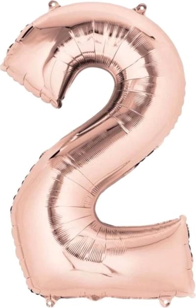 Ballon Cijfer 2 Jaar Roségoud 70Cm Verjaardag Feestversiering Met Rietje