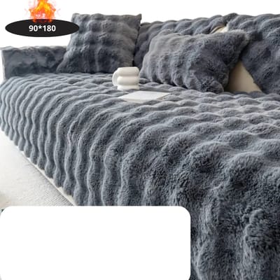 Livano Bankhoes - Bankbeschermer - Stretch - Sofa Cover - Pluche - Donkergrijs - 3 Zits 90x180