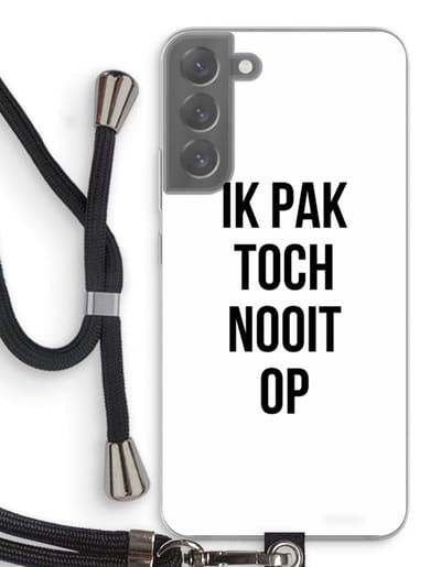 Case Company® - Hoesje met koord geschikt voor Samsung Galaxy S22 Plus hoesje met Koord - Ik pak nooit op - Telefoonhoesje met Zwart Koord - Bescherming aan alle Kanten en Over de Schermrand