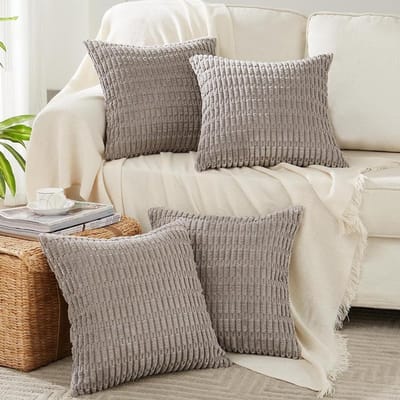 Fancy Homi 4 stuks grijze decoratieve kussenhoezen 45 x 45 cm voor woonkamer bank, bed, rustieke, moderne boerderij, boho, huisdecoratie, zachte pluche, corduroy schattig accent, vierkant, grijze