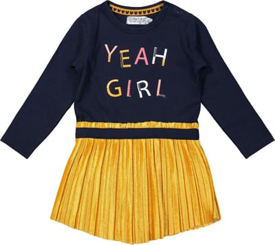 Dirkje -Jurk - Navy +warm yellow  - Maat 56